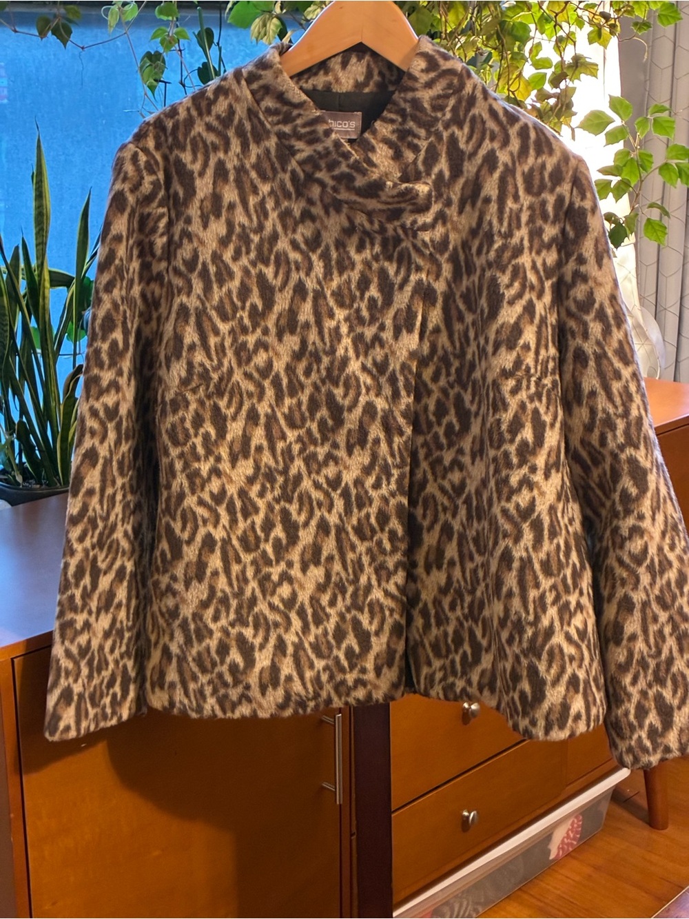 Vintage inspired leopard faux fur swing coat sz 16